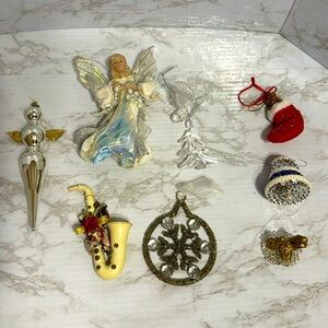 Vtg glass angel & Mixed lot of Christmas holiday ornaments